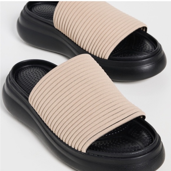 NWT Rag & Bone women’s  BRIXLEY KNIT SLIDE COLOR CRM/BLK Tan Shoes never worn - Picture 1 of 15